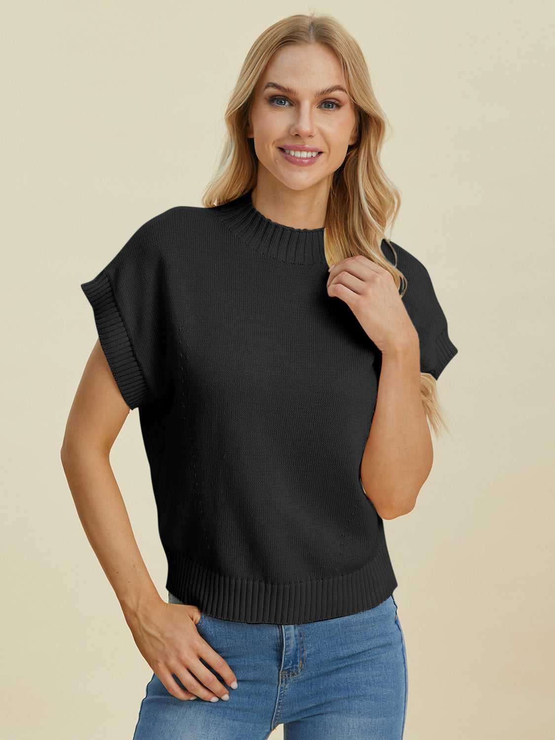 Mock Neck Short Sleeve Sweater - 4 Colors