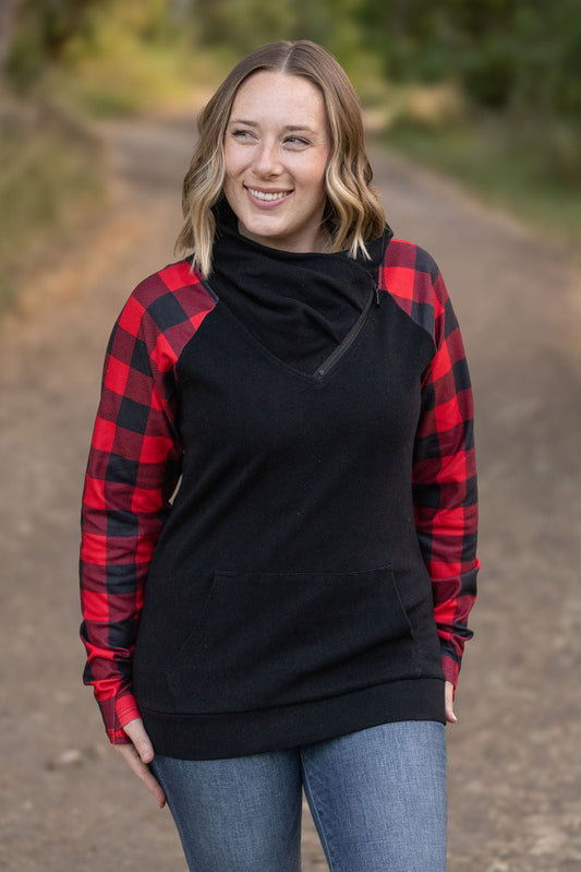 Zoey ZipCowl Sweatshirt - Black and Buffalo Plaid