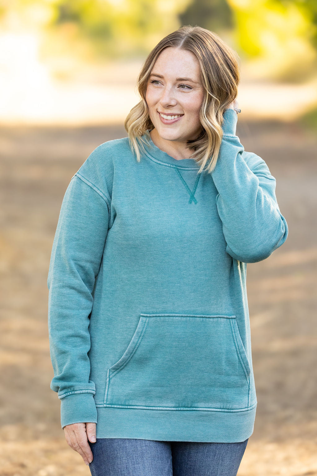 Vintage Wash Pocket Pullover - Teal