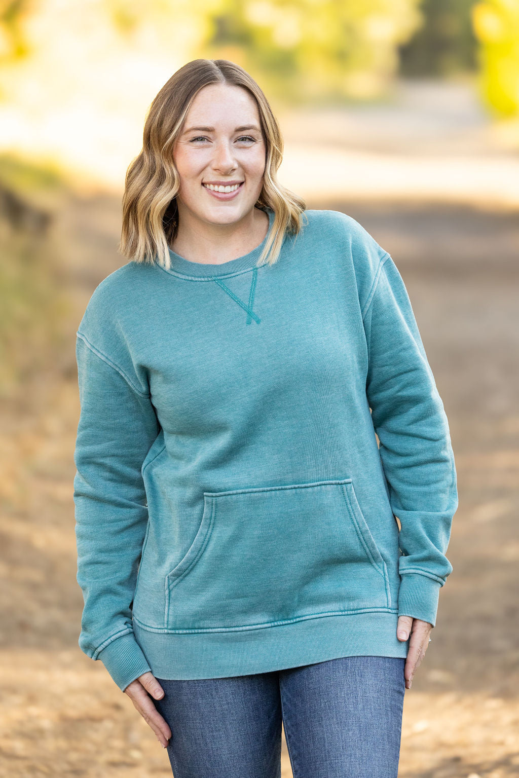 Vintage Wash Pocket Pullover - Teal