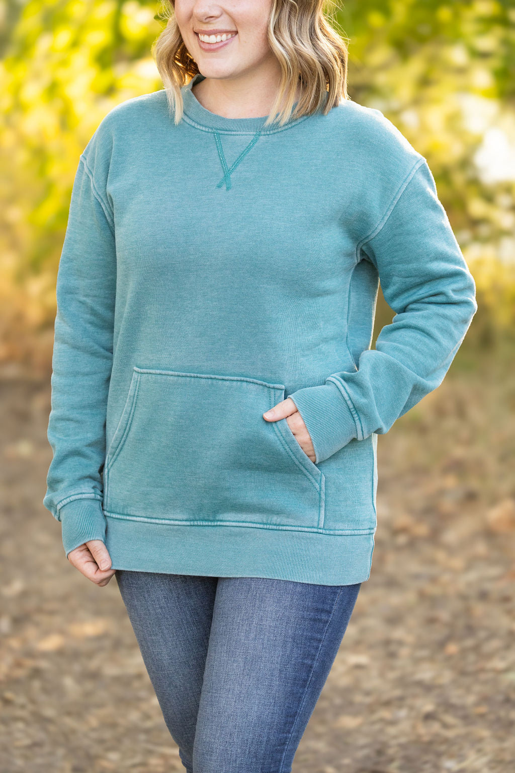 Vintage Wash Pocket Pullover - Teal