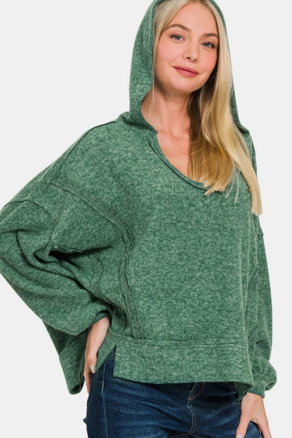 Brushed Hacci Exposed Seam Hoodie - Green