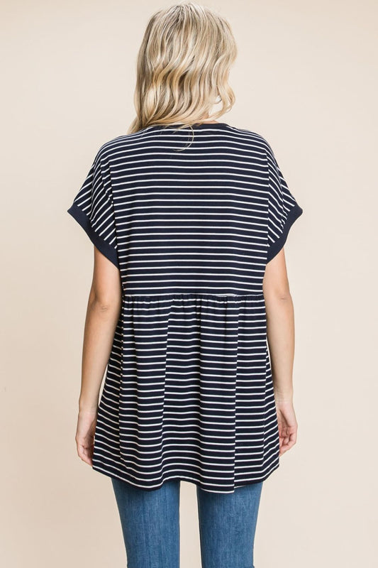 Striped Button Front Baby Doll Top