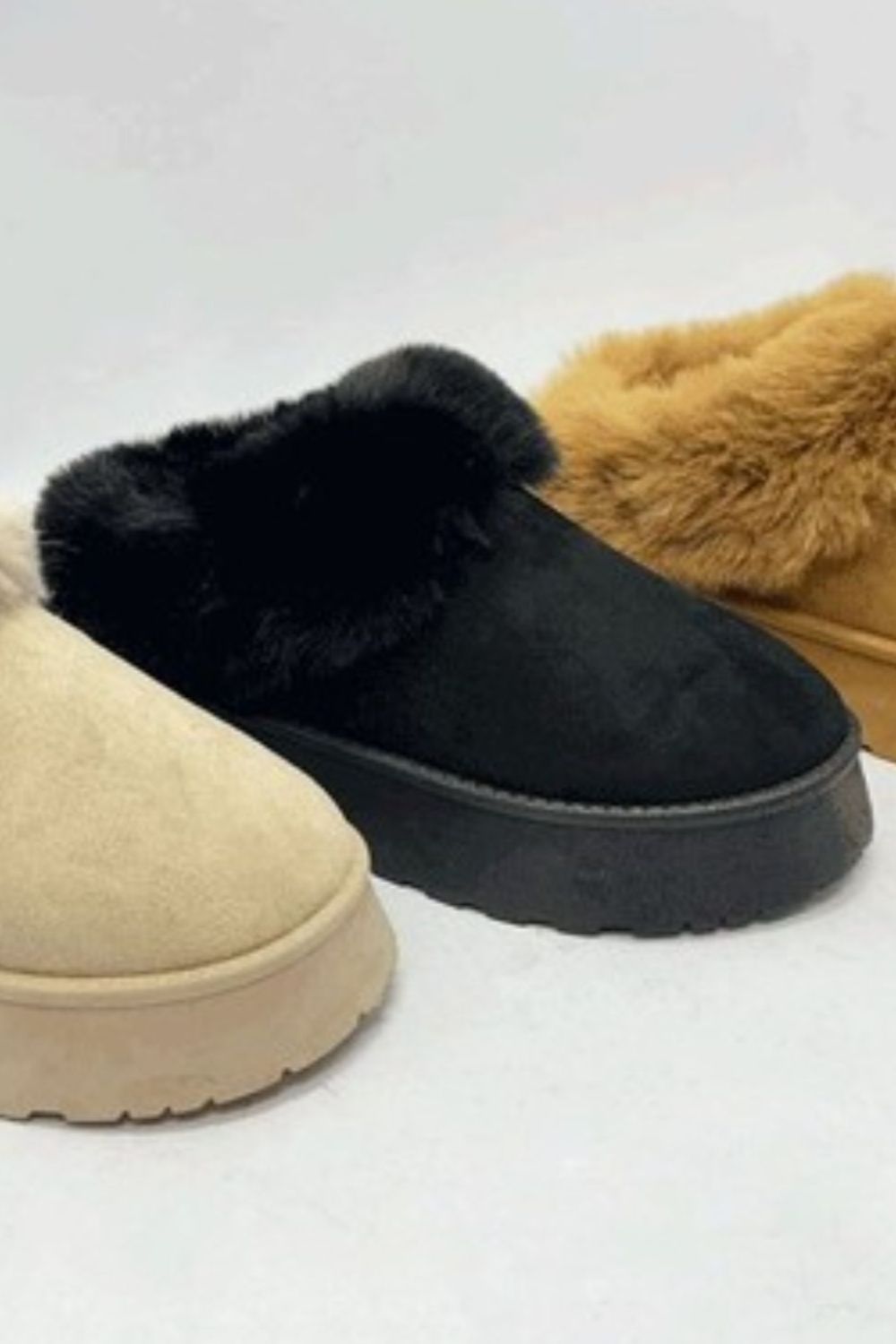 Warm Wishes Black Faux-Fur Platform Slip On Booties