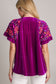 Velvet Embroidery Short Sleeve Blouse - Violet