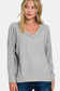 Ribbed V-Neck Drop Shoulder Top - Sleet