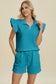 Texture Flounce Sleeve Top and Shorts Set - 5 Colors