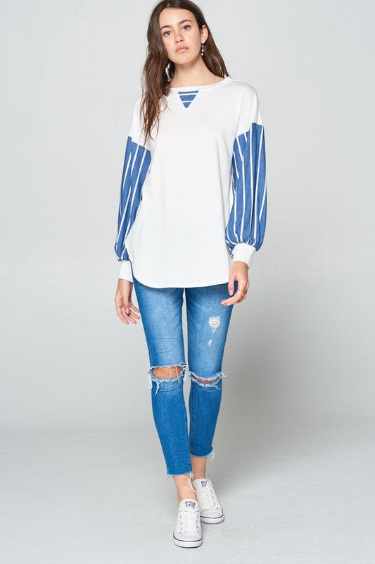 French Terry Striped Long Sleeve Top