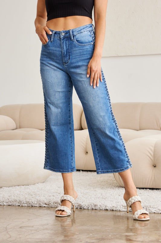 Judy Blue Braid Side Detail Wide Leg Jeans