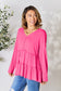 Half Button Long Sleeve Ruffle Hem Blouse - 7 Colors
