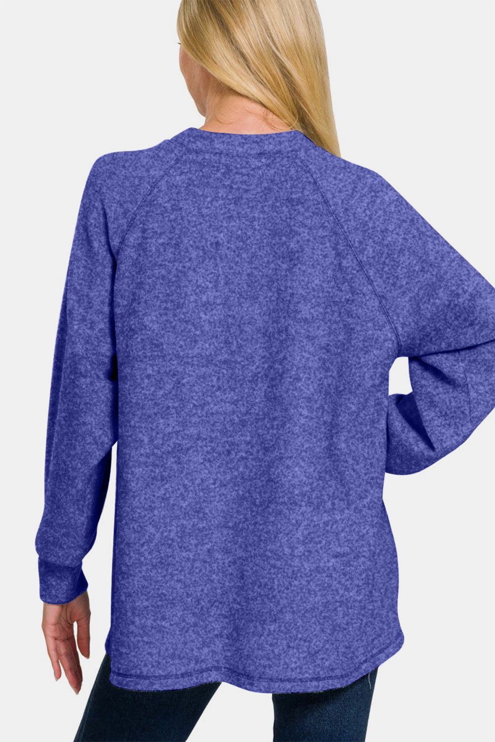 Brushed Melange Hacci High-Low Sweater - Blue