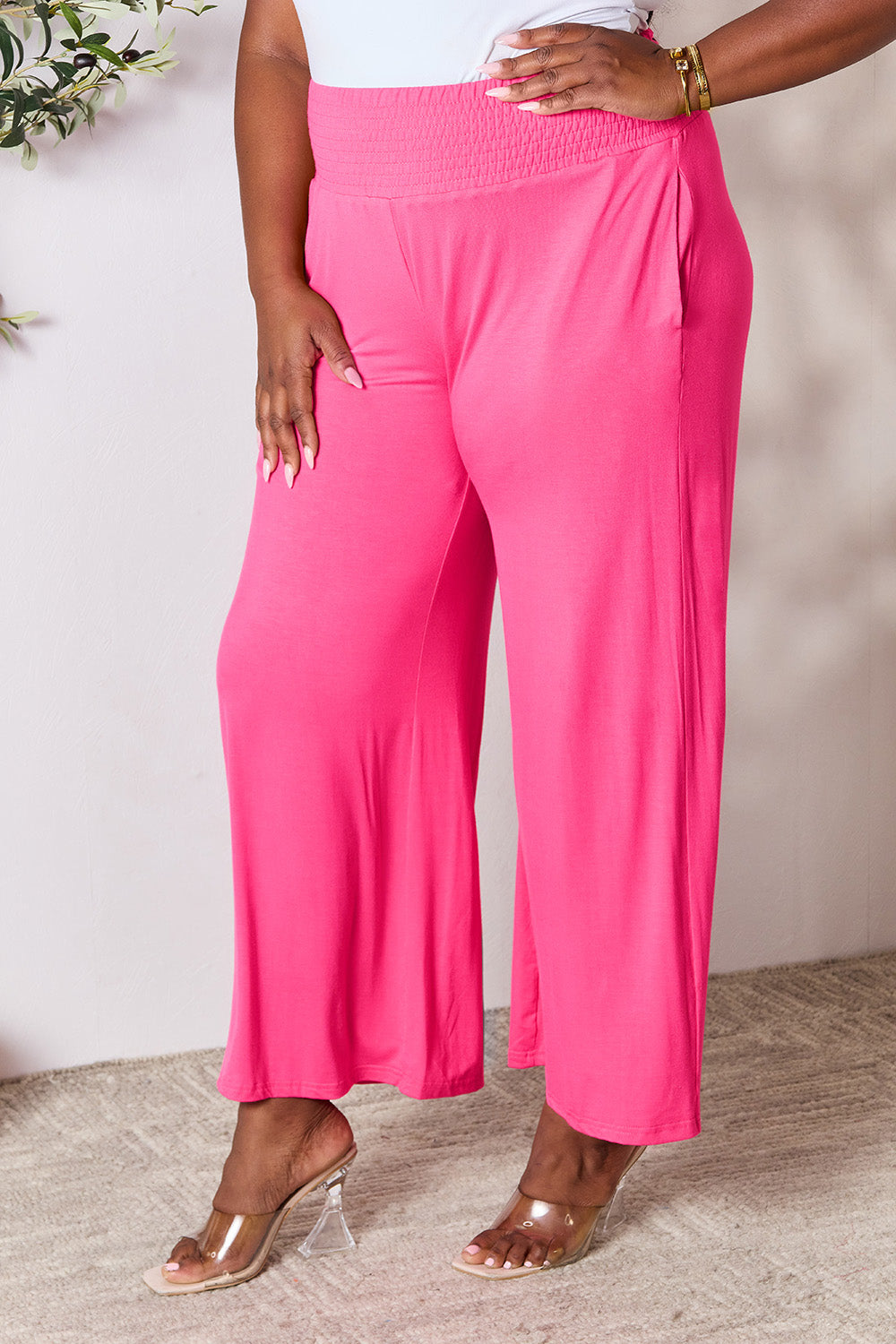 Smocked Wide Waistband Wide Leg Pants - 5 colors