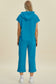 Texture Drawstring Short Sleeve Hoodie and Pocketed Pants Set - 2 Colors