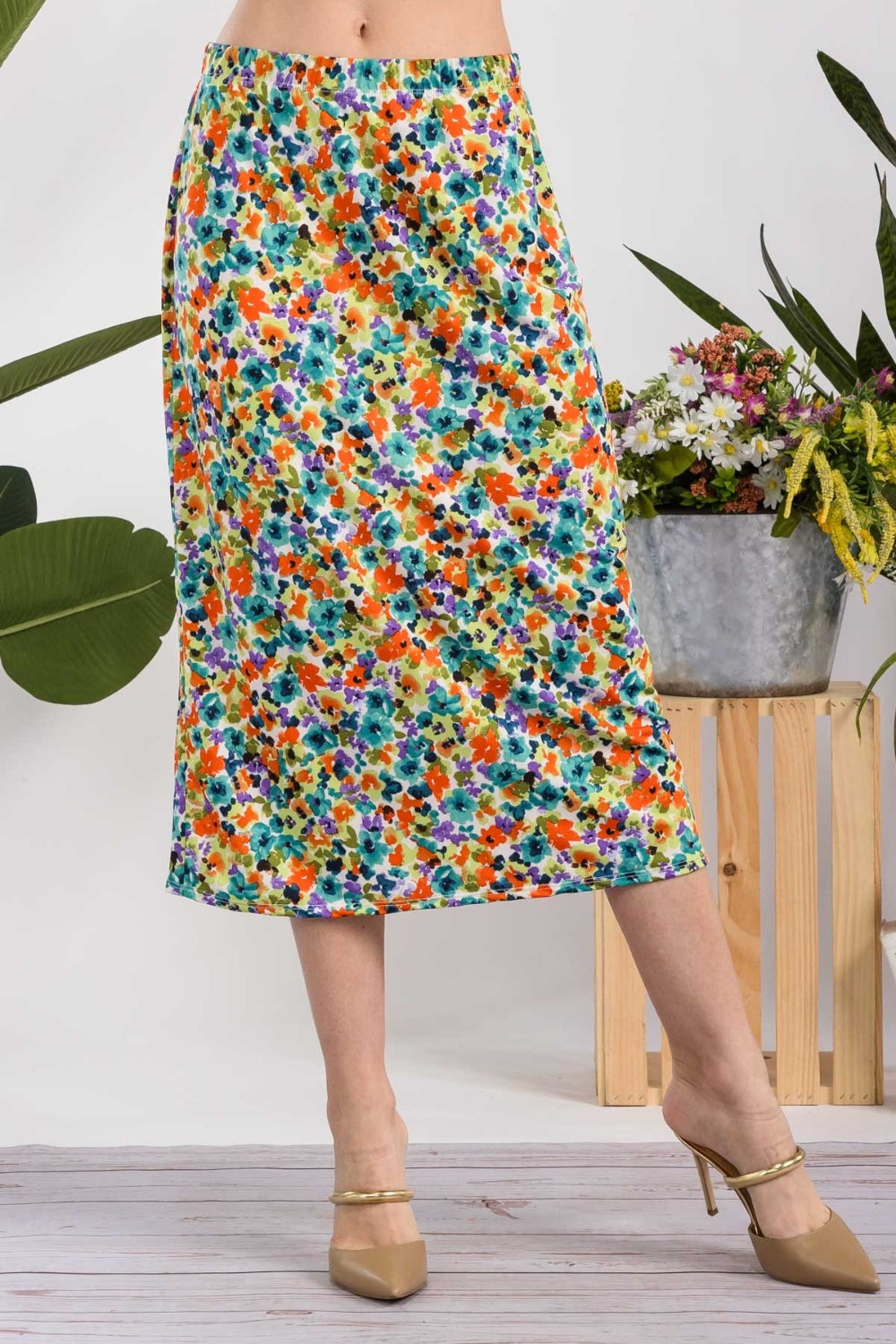 Floral A-Line Midi Skirt - Two colors