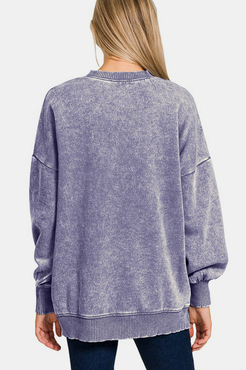 High-Low Acid Wash Fleece Sweatshirt - Mauve