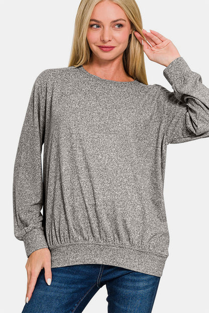 Melange Round Neck Top - Black