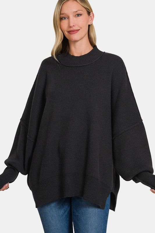 Side Sit Oversize Sweater - Black