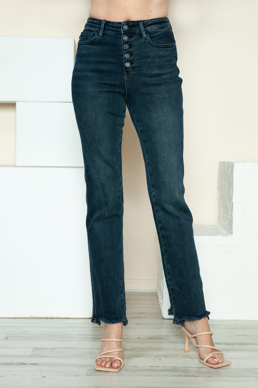 Judy Blue Button Fly Hem Destroy High Rise Straight Jeans