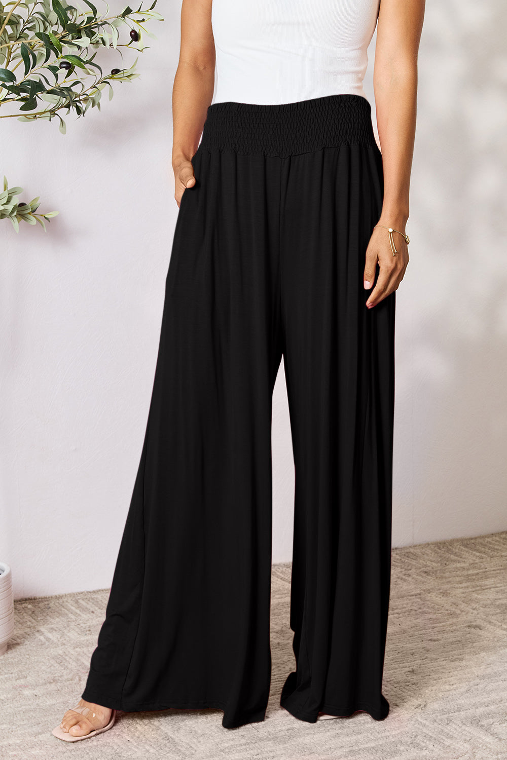 Smocked Wide Waistband Wide Leg Pants - 5 colors