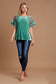 Velvet Embroidery Short Sleeve Blouse - Turquoise