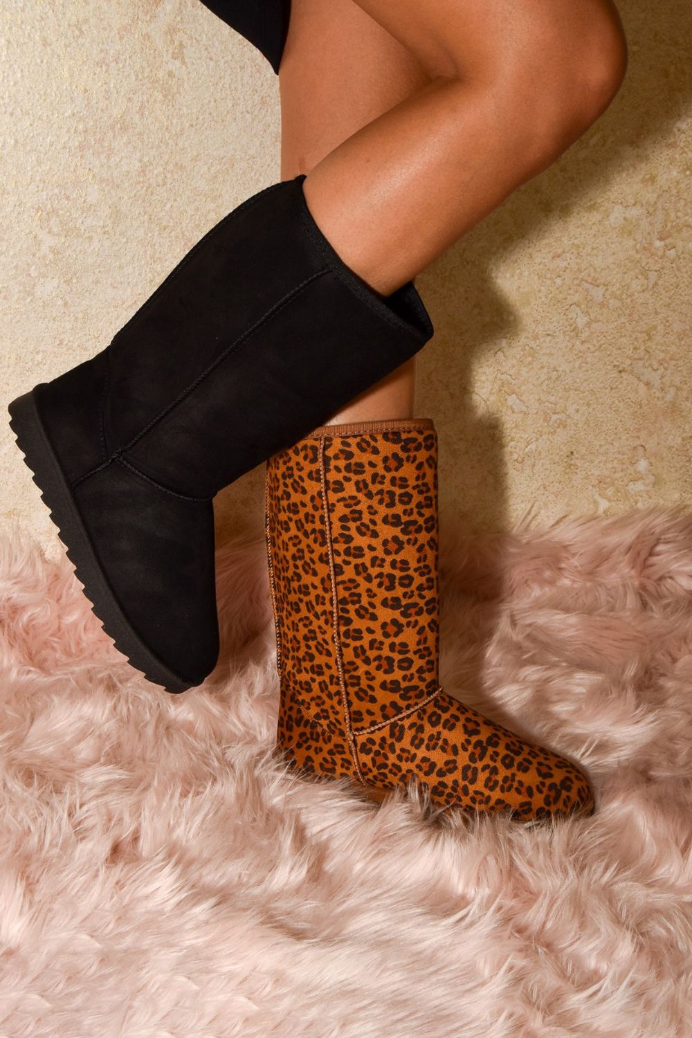 Wild Side Leopard Suede Round Toe Boots