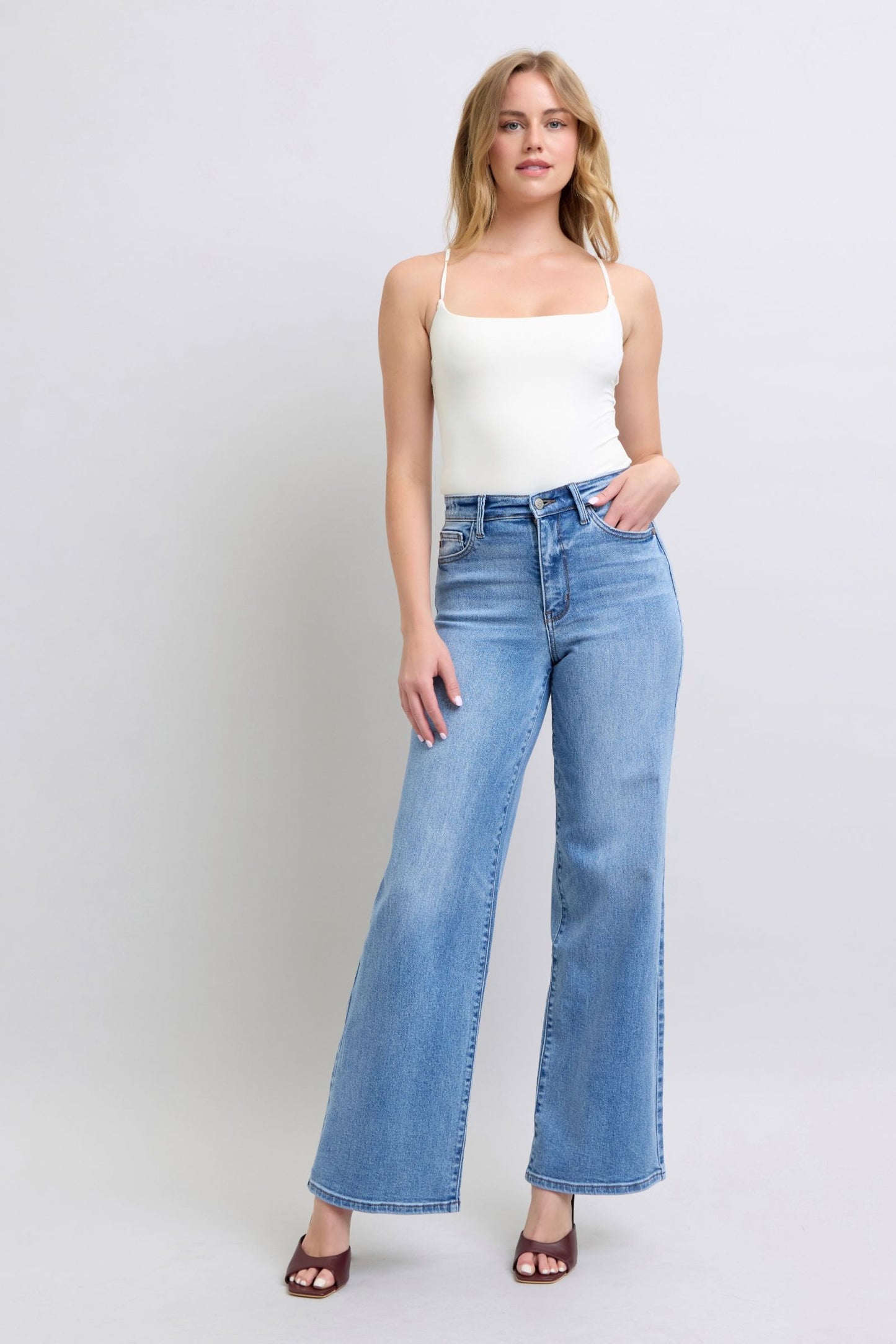 Judy Blue High Rise Vintage Wash Retro Wide Leg Jeans