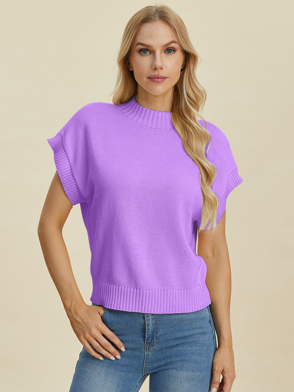 Mock Neck Short Sleeve Sweater - 4 Colors