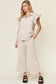 Texture Ruffle Short Sleeve Top and Drawstring Wide Leg Pants Set - 11 Colors