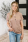 Almost There V-Neck Henley Top In Taupe