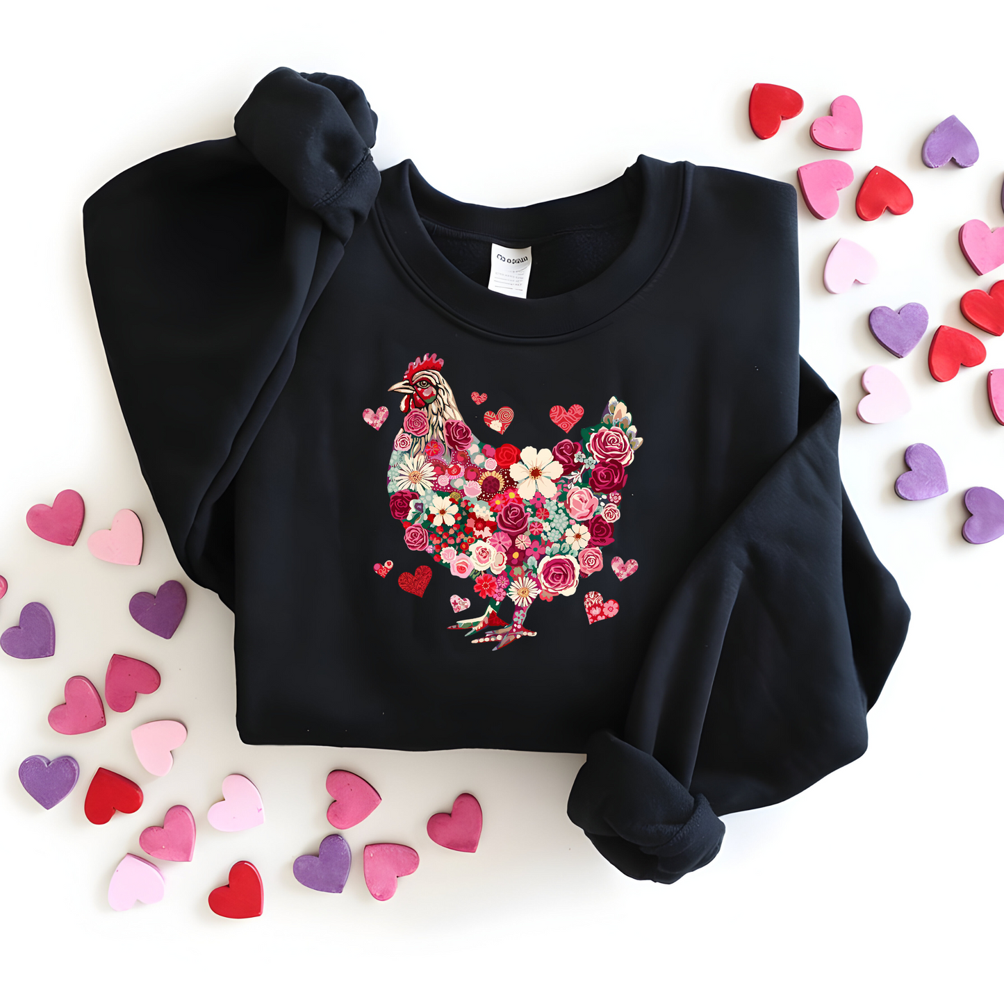 Floral Chicken Graphic Crew Graphic Sweatshirt