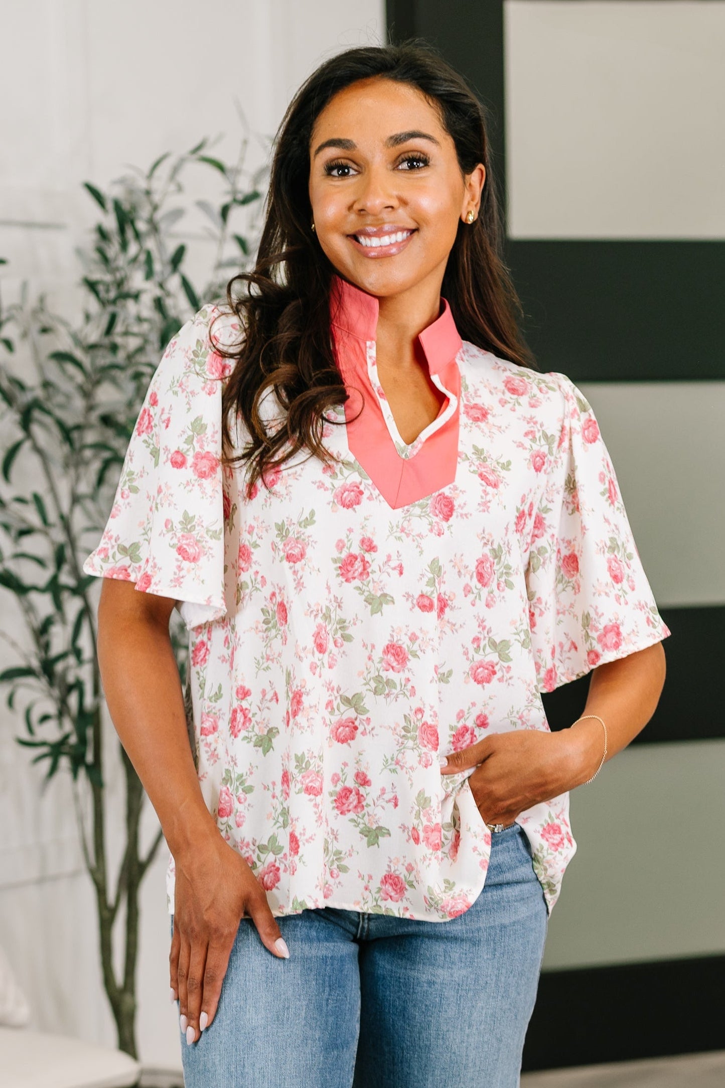 Blooming Season Split Neck Floral Blouse