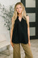 Camellia Split Neck Embroidered Tank in Black