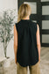 Camellia Split Neck Embroidered Tank in Black