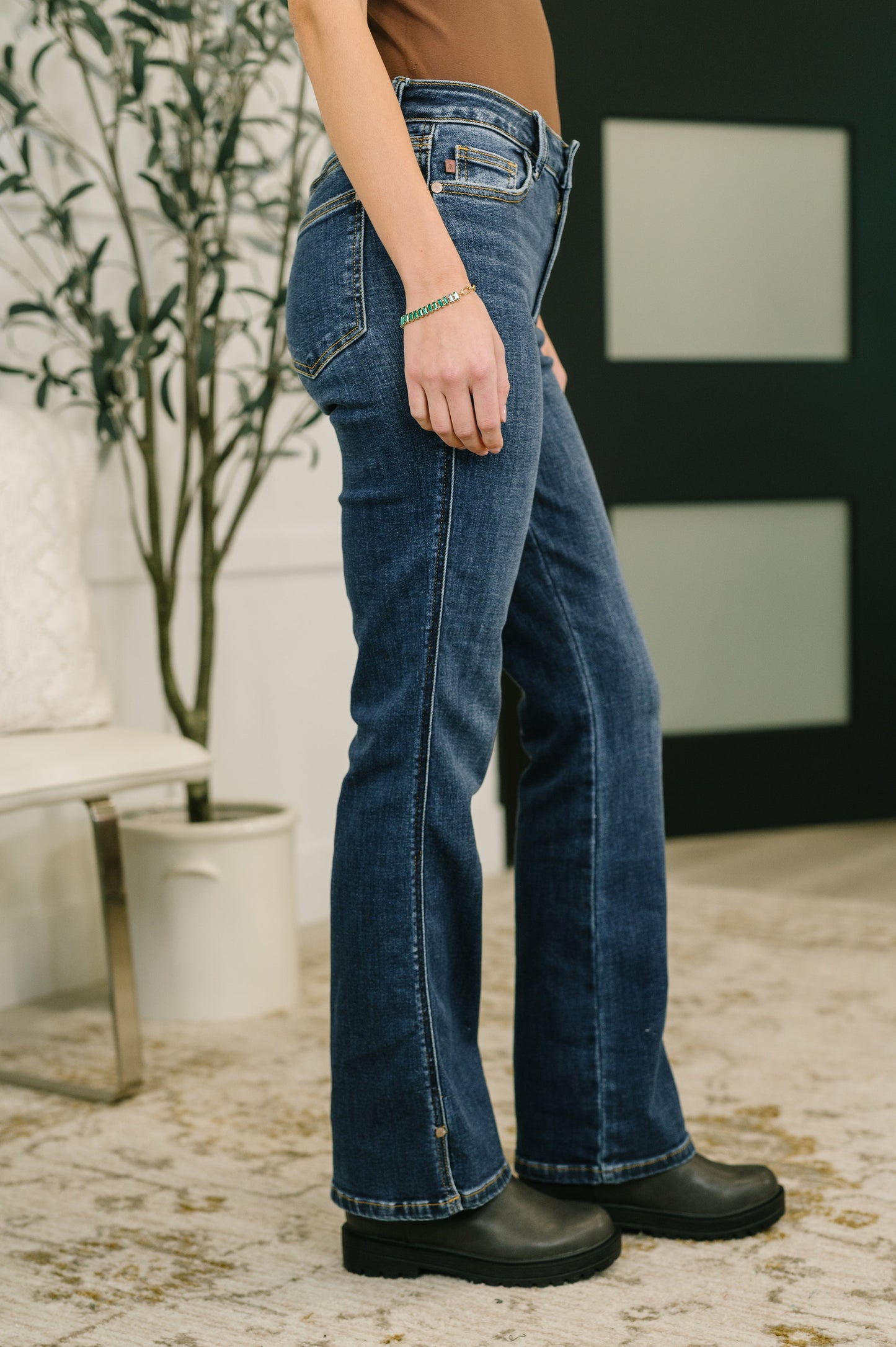 Judy Blue Mid Rise Bootcut Jeans with Cell Phone Back Pocket & Slit