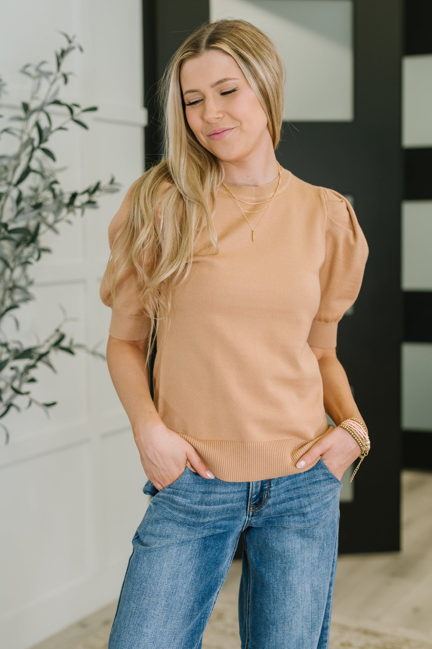 Casually Classy Puff Sleeve Blouse in Brush