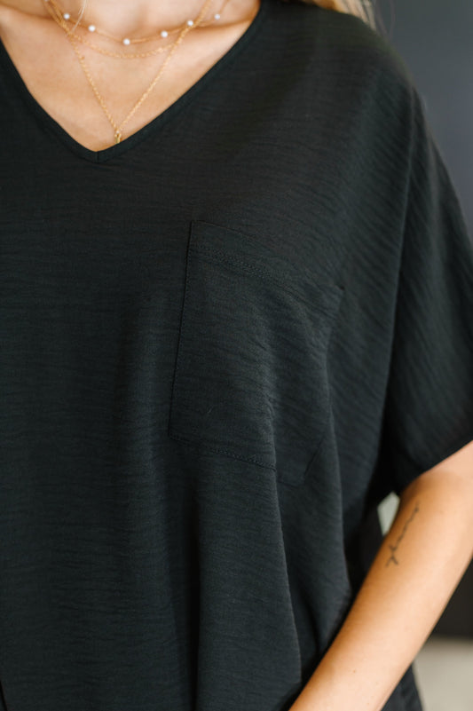 Coastal Ease V-Neck Top in Black