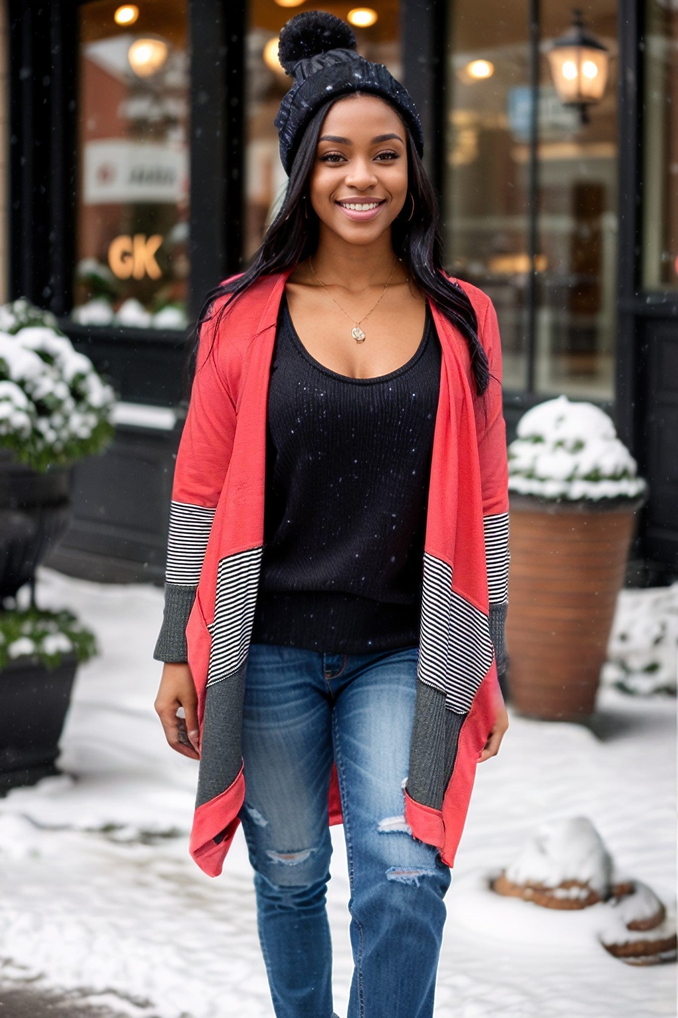 Coral Scapes - Colorblock Cardigan