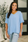 Counter Part Crinkle Woven V-Neck Top in Cornflower Blue
