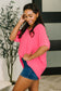 Counter Part Crinkle Woven V-Neck Top in Neon Fuchsia