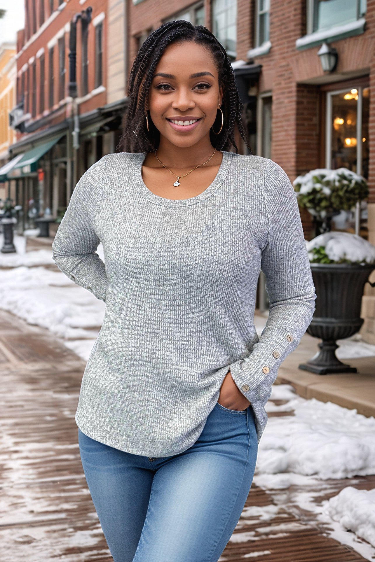 Cute As a Button - Grey Pullover