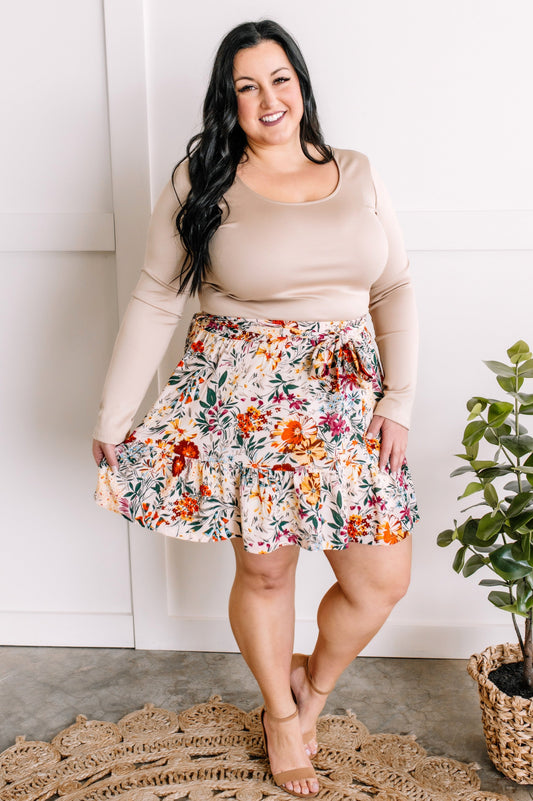 Tiered Flowy Skirt In Mixed Spring Flowers