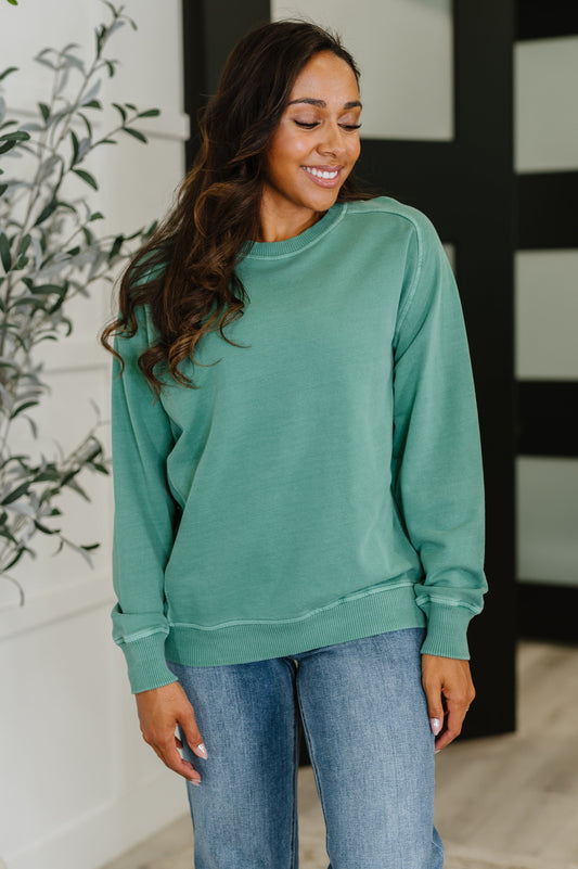 Daily Ease Mineral Wash Pullover in Dark Green