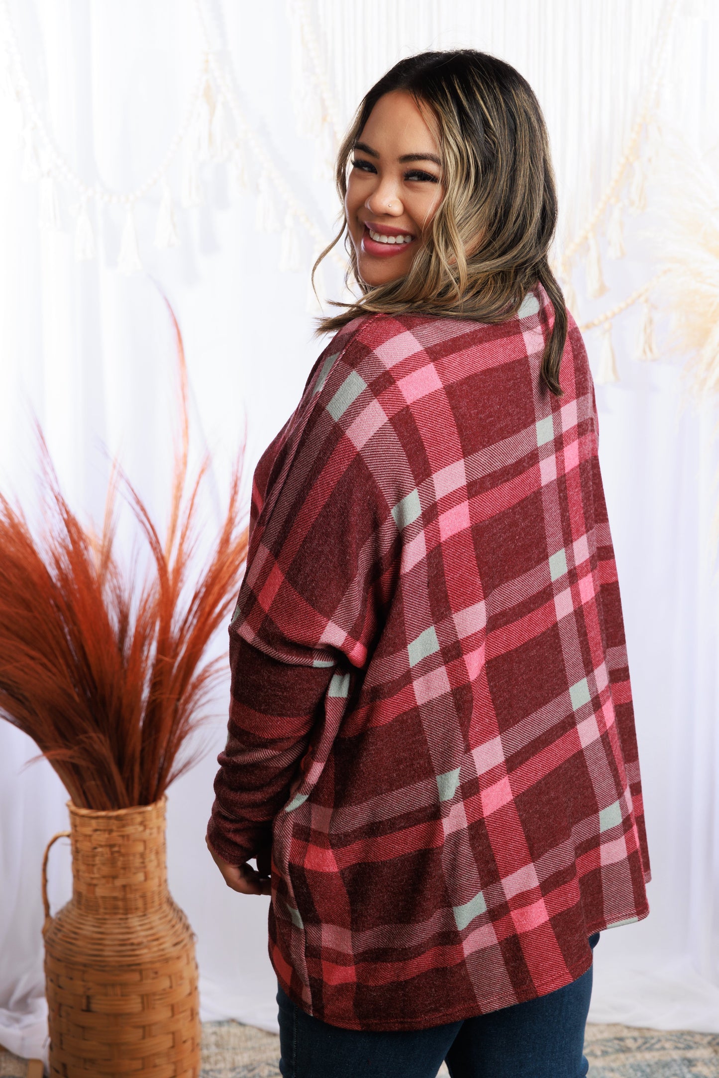 Draped In Plaid Sweater Dolman