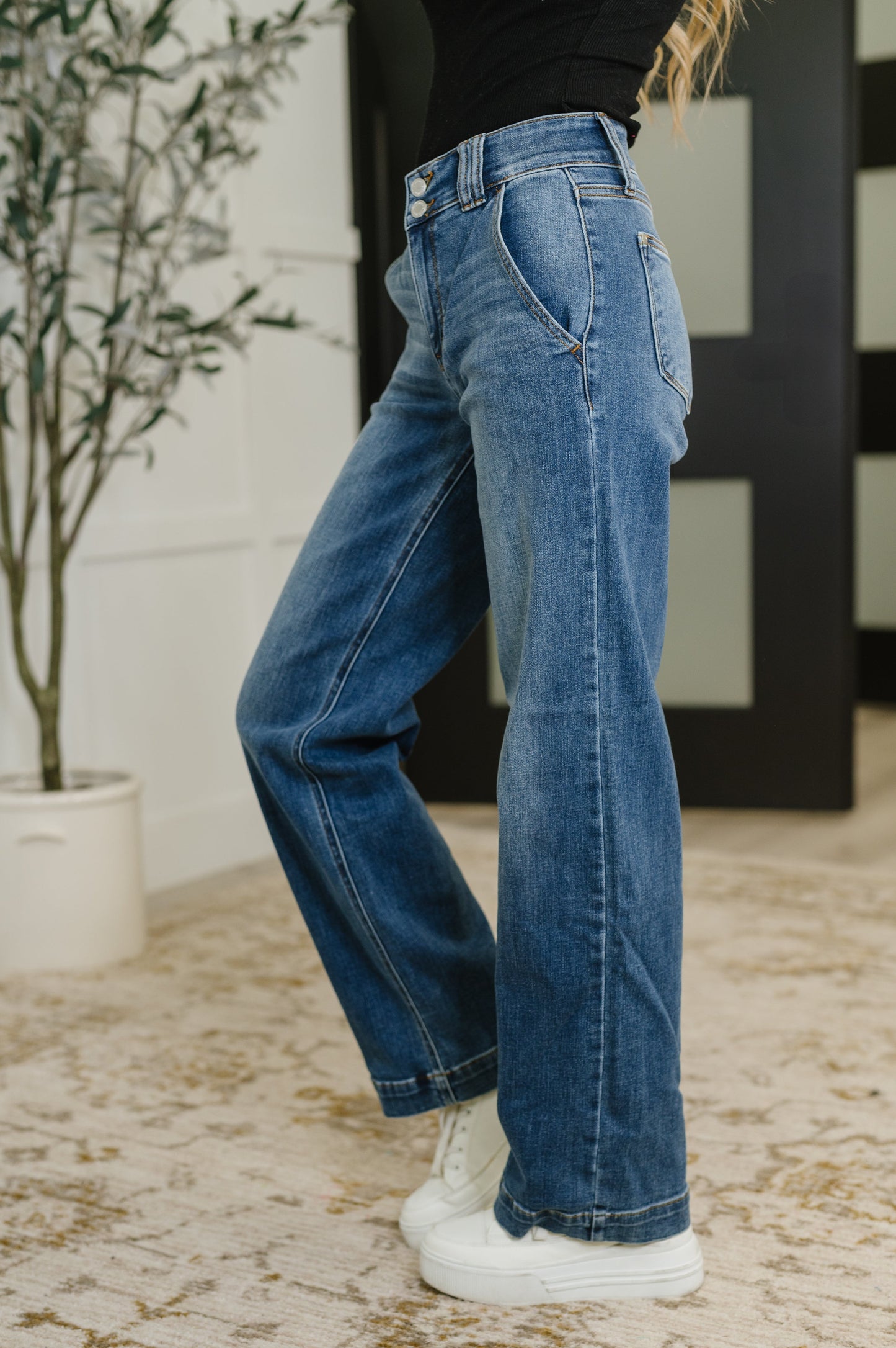 Judy Blue High Rise Double Button Wide Leg Jeans