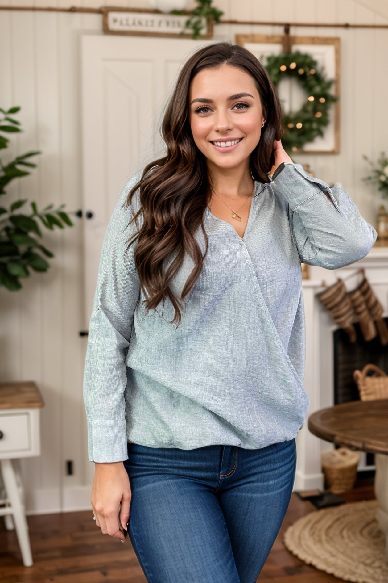 Emma - Grey Surplice Top