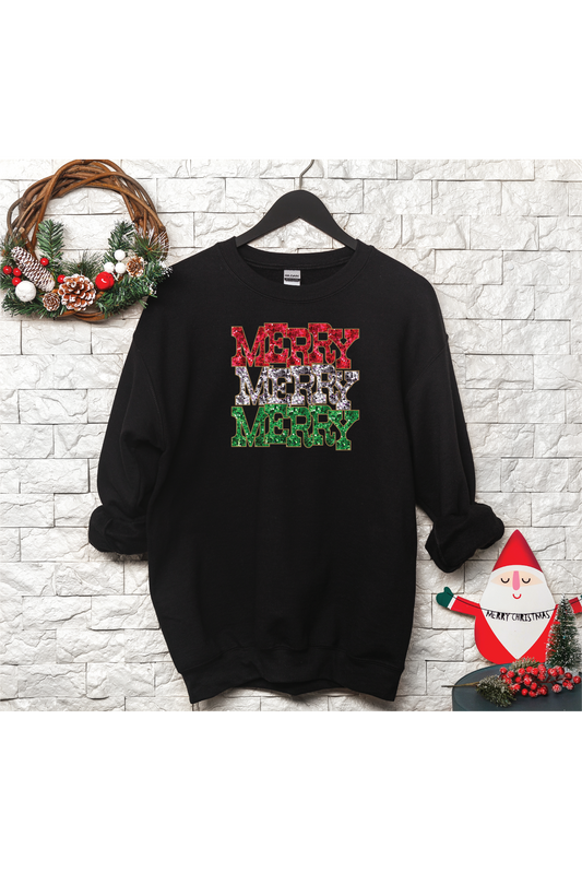 Merry Faux Sequins Crewneck Graphic Sweatshirt