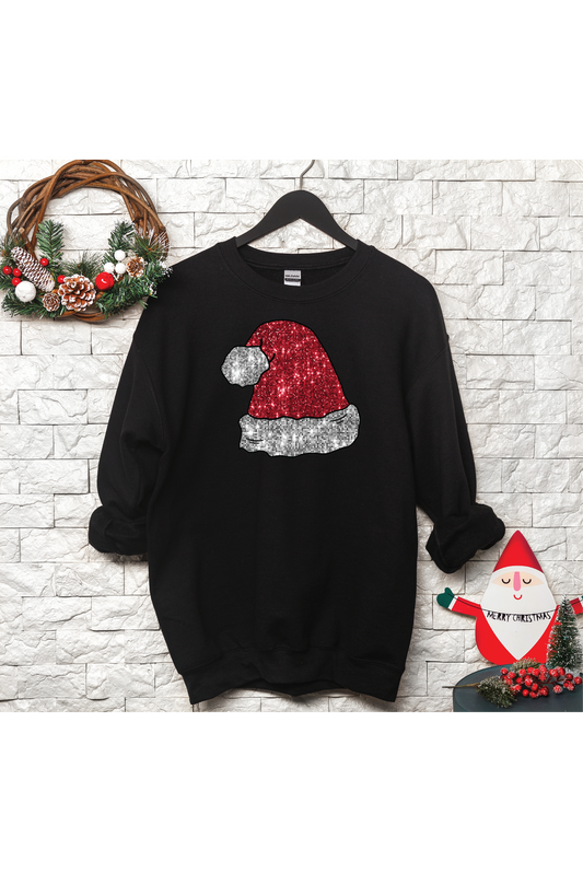 Santa Hat Faux Sequins Crewneck Graphic Sweatshirt