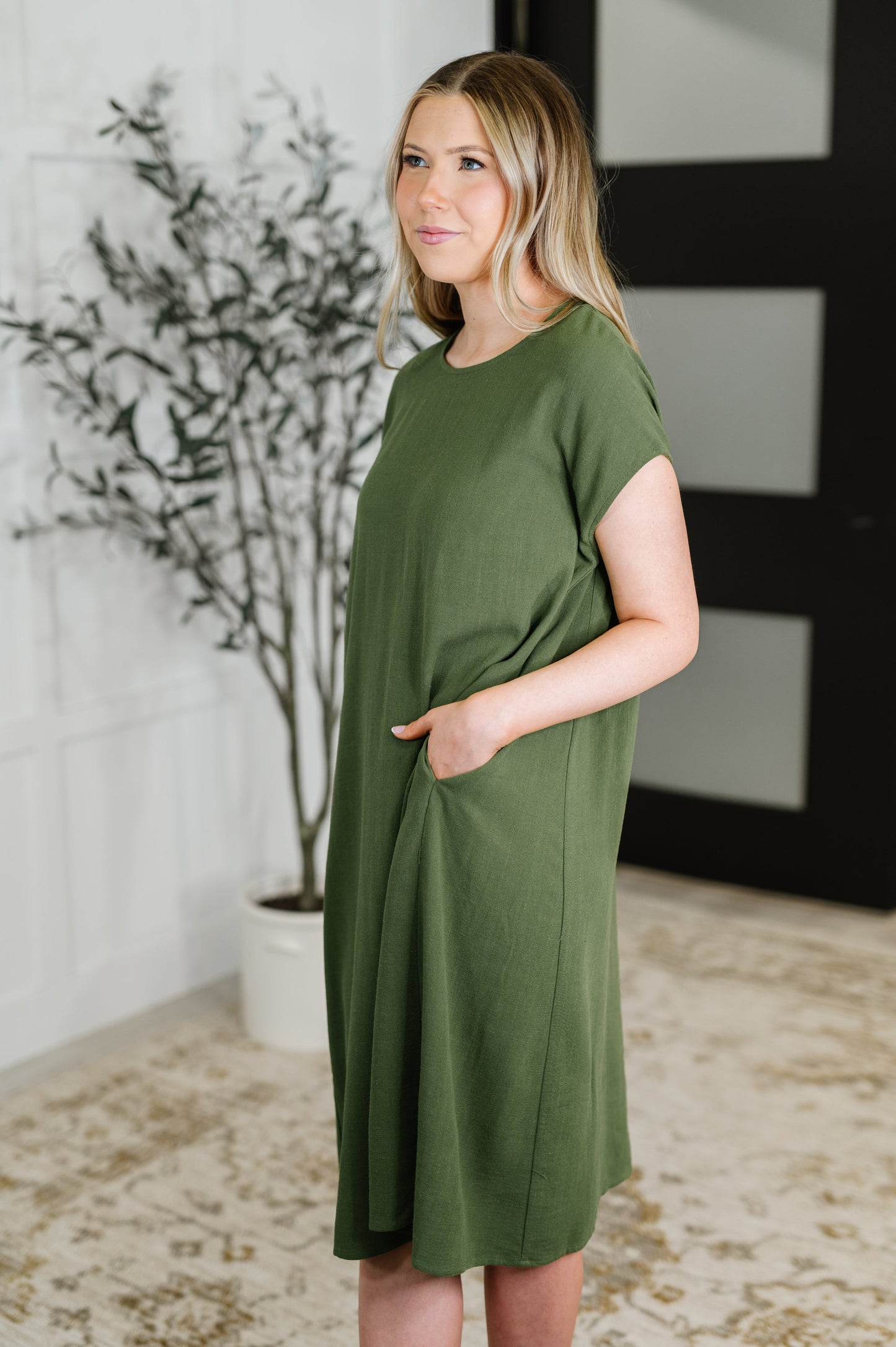 Flatter Me Later Relaxed Dress in Moss