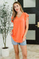 Flirtini Flutter Sleeve Top in Neon Coral