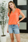 Flirtini Flutter Sleeve Top in Neon Coral